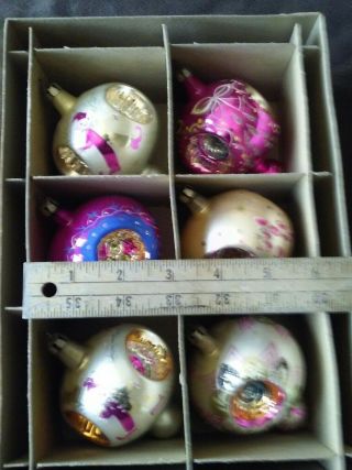 6 Unusual Large Vtg Poland Polish X - Mas Glass Ornaments 3 Indent,  Balloon Pixie