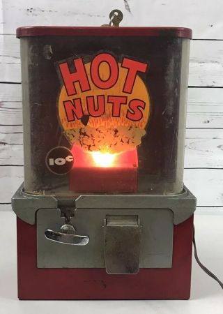 Hot Nuts 10 Cent Vending Machine With Light Has Plug & Key Vintage Rare