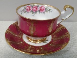 Paragon Signed By Artist Reg Johnson Vintage Maroon & Gold Tea Cup And Saucer