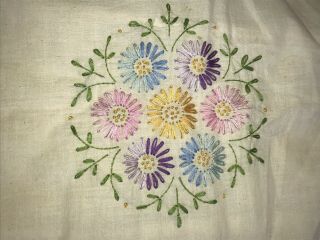 VTG Hand Embroidered Floral Quilt Top 72 