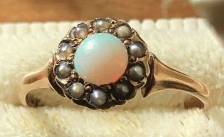 Antique Victorian 10k Solid Gold Opal Seed Pearl Ring