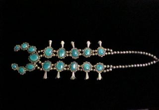 Vintage Navajo Bisbee Turquoise & Sterling Squash Blossom Necklace - S.  F.  Estate 10