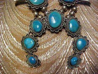 Vintage Navajo Bisbee Turquoise & Sterling Squash Blossom Necklace - S.  F.  Estate 12