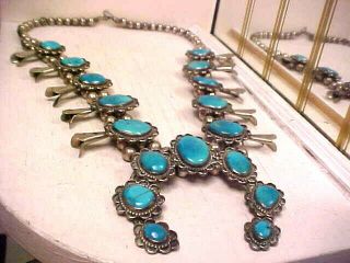 Vintage Navajo Bisbee Turquoise & Sterling Squash Blossom Necklace - S.  F.  Estate