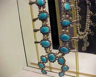 Vintage Navajo Bisbee Turquoise & Sterling Squash Blossom Necklace - S.  F.  Estate 2