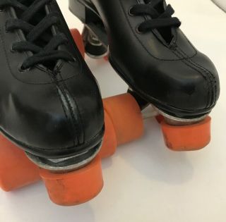 Vintage Roller Derby Mens Black Roller Skates Size 9 Orange Urethane 28 Wheels 3