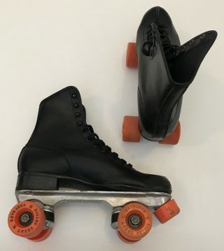 Vintage Roller Derby Mens Black Roller Skates Size 9 Orange Urethane 28 Wheels 5