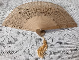 Vintage Oriental Laser Cut Scented Wooden Hand Fan