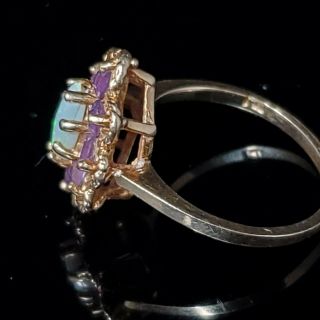 Opal Amethyst 14K Yellow Gold Ring Vintage Estate Purple Jewelry Gift Floral 3