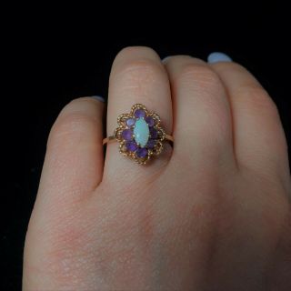 Opal Amethyst 14K Yellow Gold Ring Vintage Estate Purple Jewelry Gift Floral 7