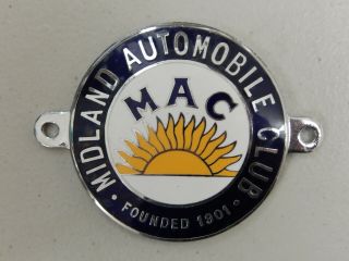 Vintage Chrome Enamel Mac Midland Automobile Club Car Badge Auto Emblem