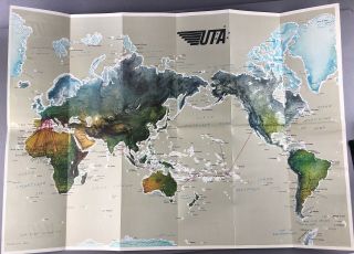 Uta Vintage Route Map Airline Poster Brochure Dc - 8 Info - French Airlines France