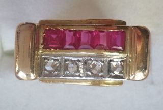 Vintage 10 K Yellow White Gold Diamond Ruby Ring