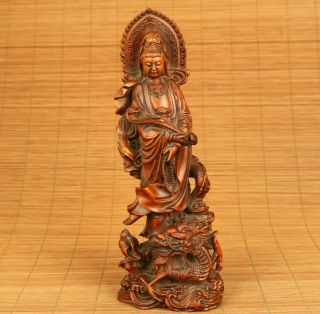 Old Boxwood Hand Carved Kwan - Yin Dragon Statue Figure Collect Netsuke Table Deco