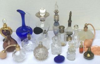 Joblot Vtg Antique Curio Perfumes Bottles Art glass Crisytal,  Silver PlateTray 30 2