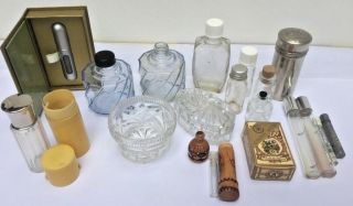 Joblot Vtg Antique Curio Perfumes Bottles Art glass Crisytal,  Silver PlateTray 30 3