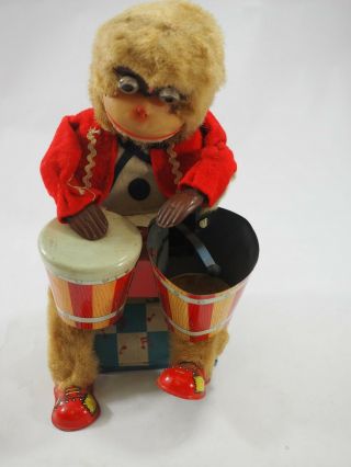 Monkey With Bongo Drums Vintage Alps Japan Battery Operated Figure
