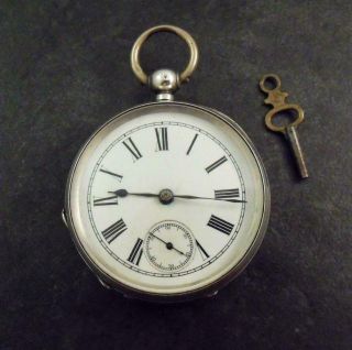 Antique Victorian Solid Silver Open Face Fob Pocket Watch Seth Thomas Usa & Key