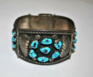 Vintage Navajo Sterling Silver & Blue Turquoise Bracelet