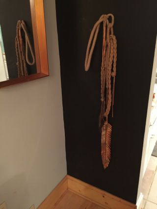 Unique Copper Large Vintage Western Wall Decor Art Feathers Native American Rope
