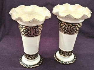 Vintage Irish Belleek Art Deco Vases Black Mark