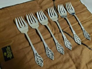 Reed And Barton Sterling Silver Florentine Lace Salad Forks Set Of 6