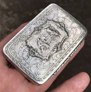 A Quality Embossed Antique Solid Silver Snuff / Card Box,  Circa 1800s.