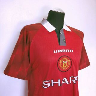 CANTONA 7 Manchester United Vintage Umbro Home Football Shirt 1996/97 (M) 5