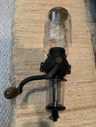 Vintage Arcade Crystal No.  3 Wall Mount Coffee Mill W/ Catch Cup &hopper