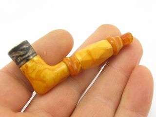 Vintage Antique Sterling Silver & Butterscotch Amber Pipe