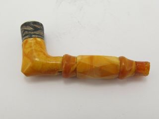 Vintage Antique Sterling Silver & Butterscotch Amber Pipe 2