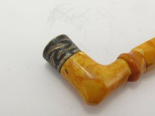 Vintage Antique Sterling Silver & Butterscotch Amber Pipe 3