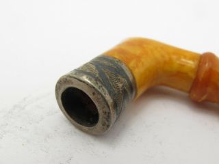 Vintage Antique Sterling Silver & Butterscotch Amber Pipe 7