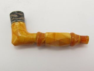 Vintage Antique Sterling Silver & Butterscotch Amber Pipe 8