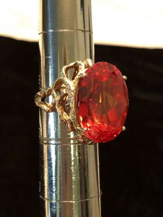 Vintage 10kt Yellow Gold 7 Ct Or More Padparadscha Sapphire Ring Sz 6.  25