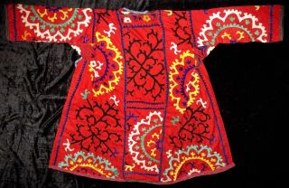 Vintage Old Gorgeous Uzbek Silk Hand Embroidery Robe Chapan Jacket Caftan A12732