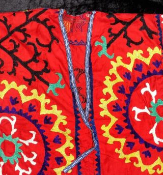 VINTAGE OLD GORGEOUS UZBEK SILK HAND EMBROIDERY ROBE CHAPAN JACKET CAFTAN A12732 6