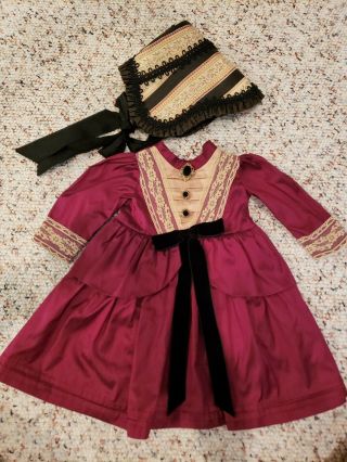 Vintage Victorian Silk Dress And Hat By Micheline For Antique 25 " / 26 " Doll