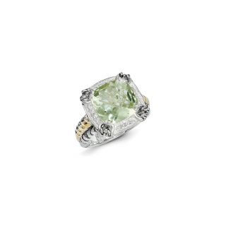 Sterling Silver W/ 14k Yellow Gold 6.  77 Green Amethyst Vintage Ring