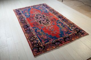 7.  64 X 4.  6ft Antique Hand - Knotted Red Floral Rug Vintage Tribal Wool Carpet 4×7