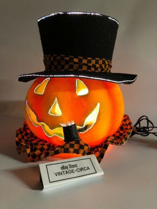 Rare Top Hat & Pipe Jack O Lantern Fiber Optic Pumpkin Halloween Jol Light Vtg