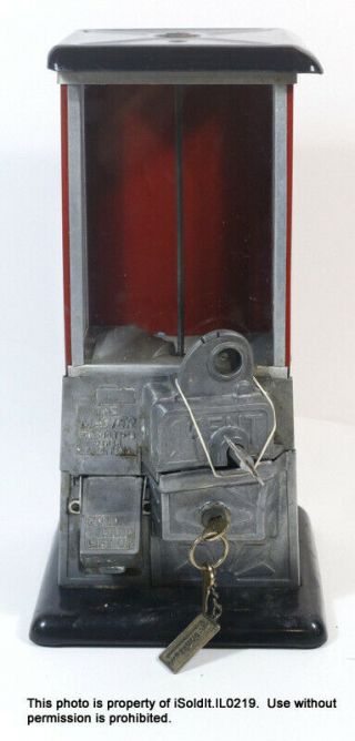 1923 Vintage Antique Master Peanut Gumball Vending Machine 1 Cent Red & Black