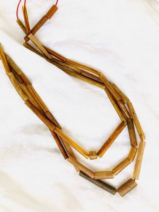 Ancient Glass Tube Beads on Red Leather Cords Multi Strand Necklace. 5