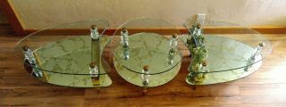 3 Vintage Mid Century Hollywood Regency 2 Tier Glass Coffee Plant End Tables