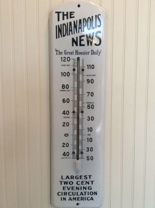 Vintage Porcelain Enameled Thermometer For The Indianapolis News