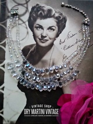 Vintage 50s Aurora Borealis Crystal Triple Strand Necklace Bridal Jewellery Gift