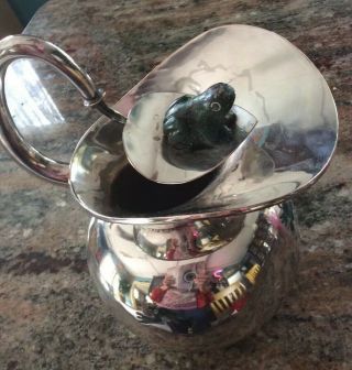 Vintage Mexican Silver Water Pitcher Turquoise Frogs Los Castillo Taxco