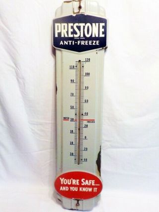 Vintage Porcelain Prestone Anti - Freeze Thermometer Sign 36 " Tall