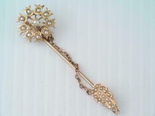 Antique Victorian 10k Rose Gold Seed Pearl Flower Stick Pin W Removable Leaf