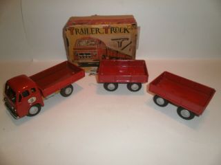 Vintage San Marusan Japan Tin Litho Friction Trailer Truck - With Box